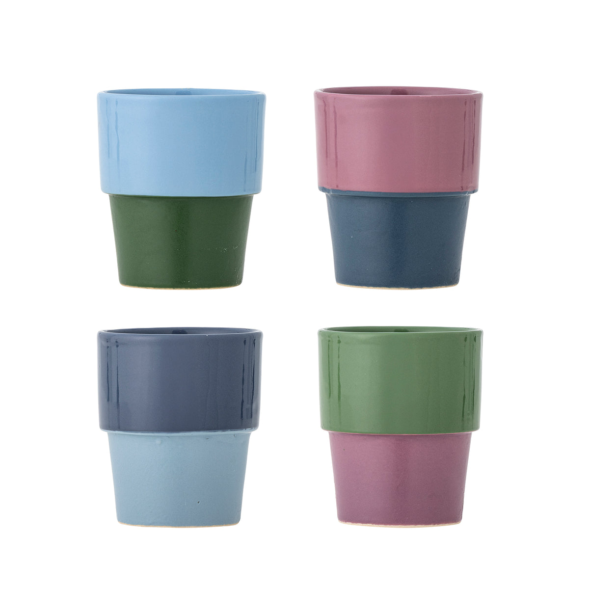 Tasses Ewan en grès bicolores bleu, vert, rose et marine, lot de 4 | Bloomingville | Vue principale | Beluga Boutique