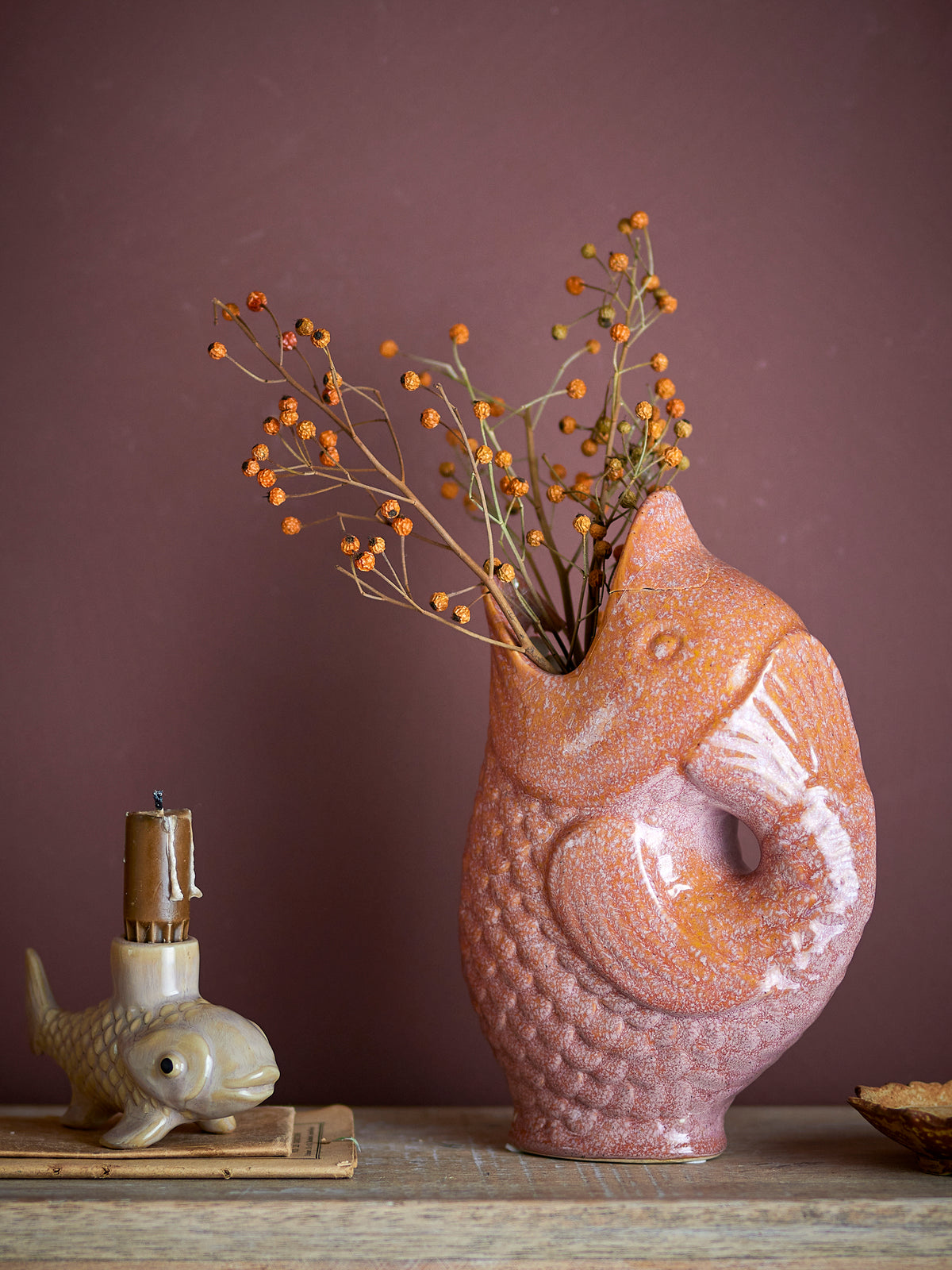 Vase poisson Harvey en grès marron émaillé | Bloomingville | Vue 4 | Beluga Boutique