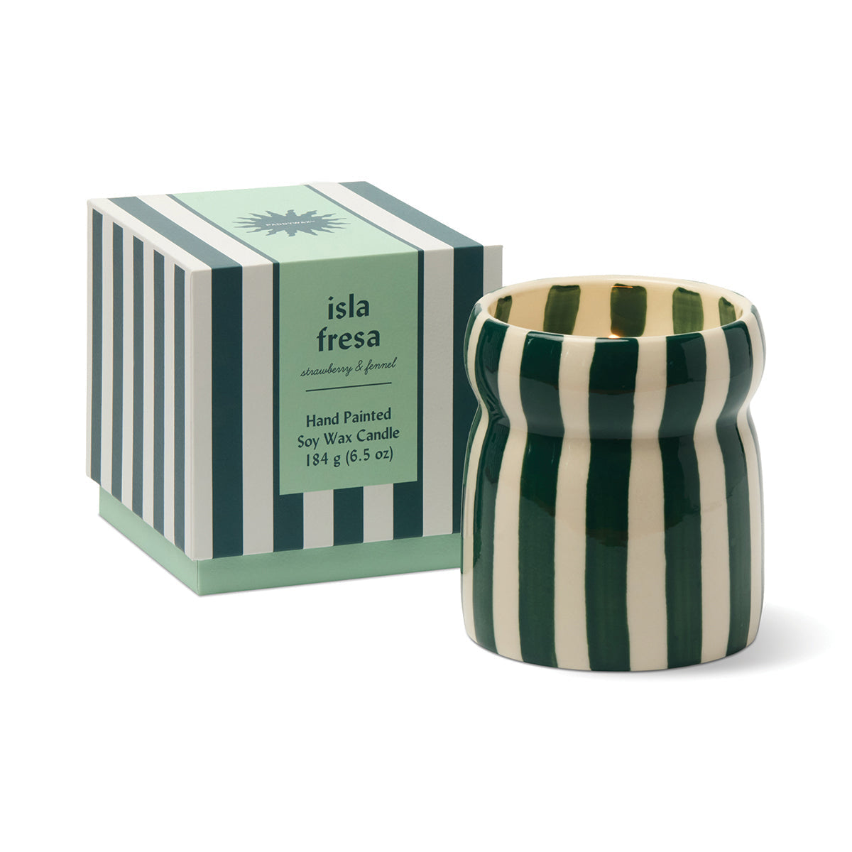 Bougie Cabana rayée turquoise, Isla Fresa, 184 g — La sélection Beluga