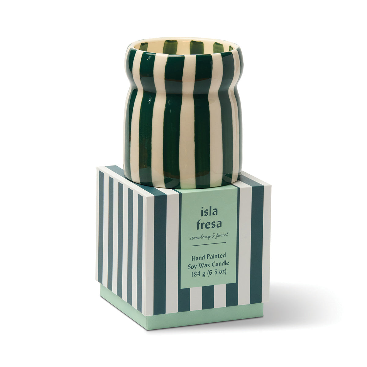 Bougie Cabana rayée turquoise, Isla Fresa, 184 g — vue 3 — La sélection Beluga