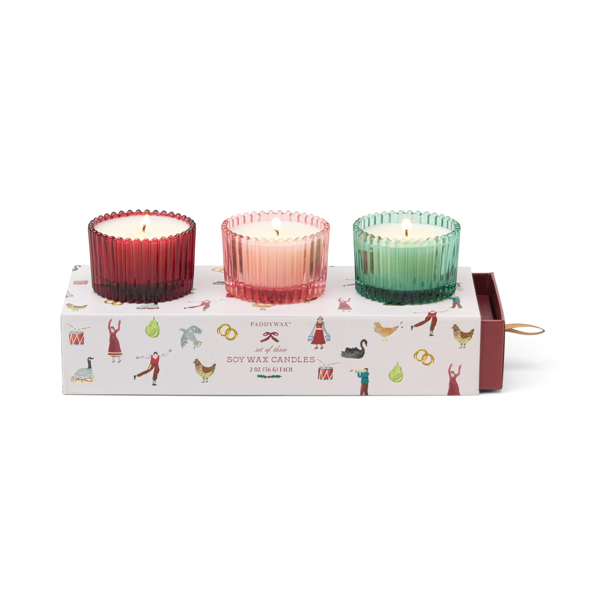 Coffret 3 mini bougies en verre nervure de Noel