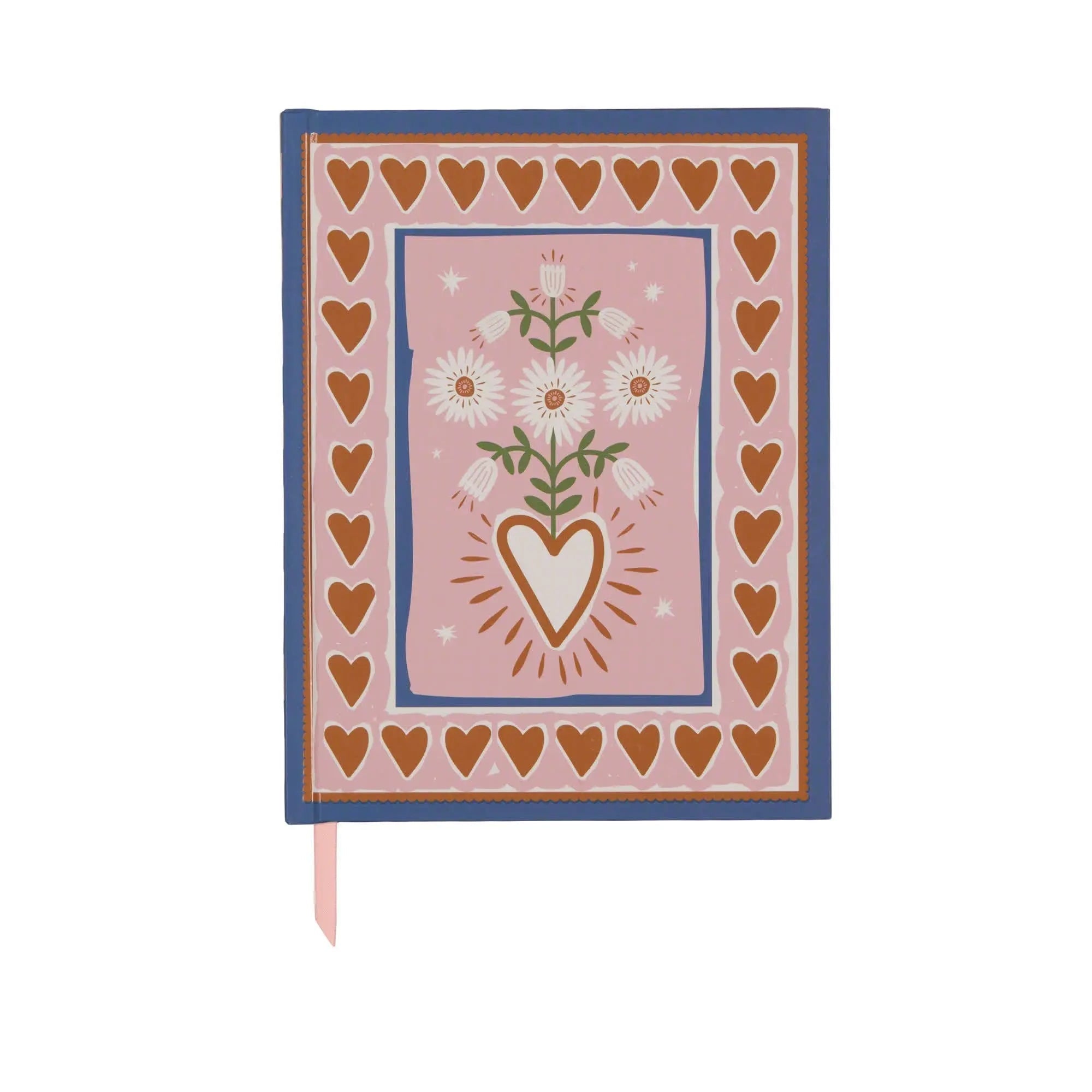 Journal Adopo Cœurs de la sélection Beluga, carnet à couverture illustrée de cœurs et fleurs, papier certifié FSC, ruban marque-page rose.