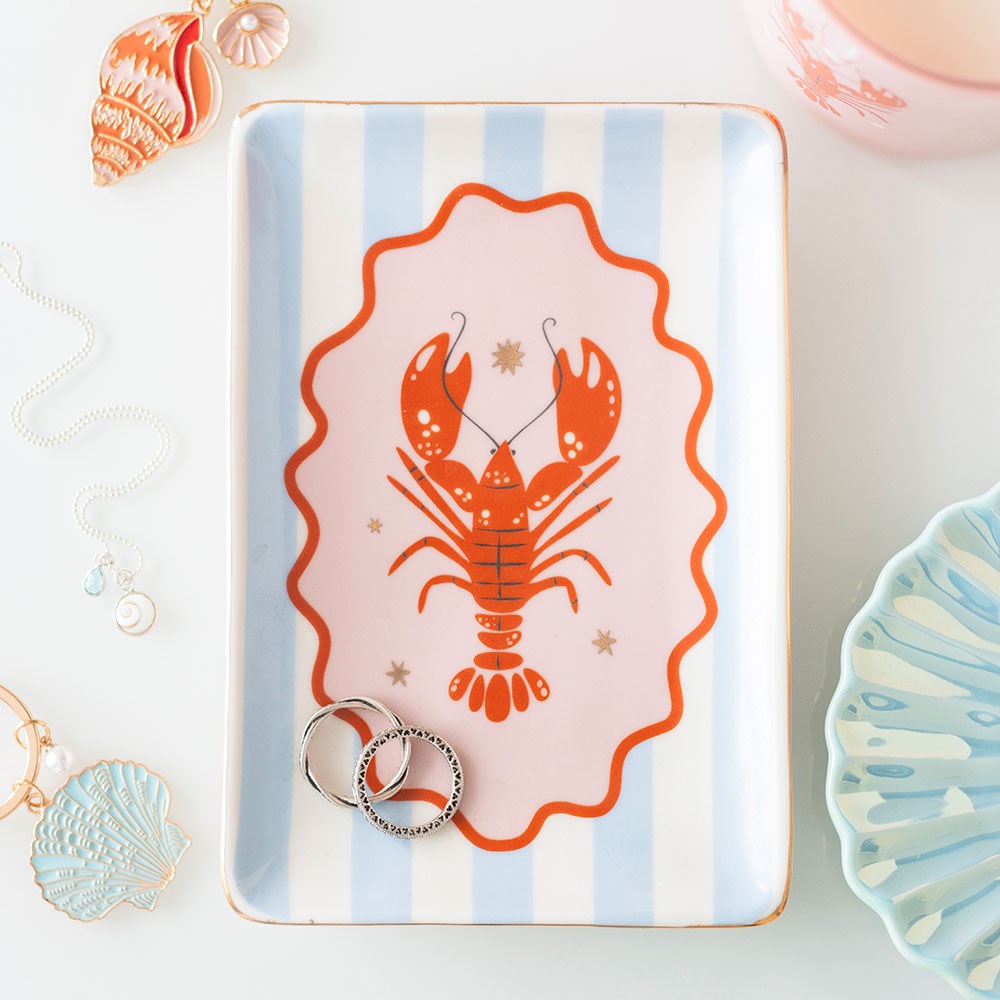 Vide-poche homard rayé en céramique rouge et bleu marine (vue 2), Something Different | Beluga Boutique