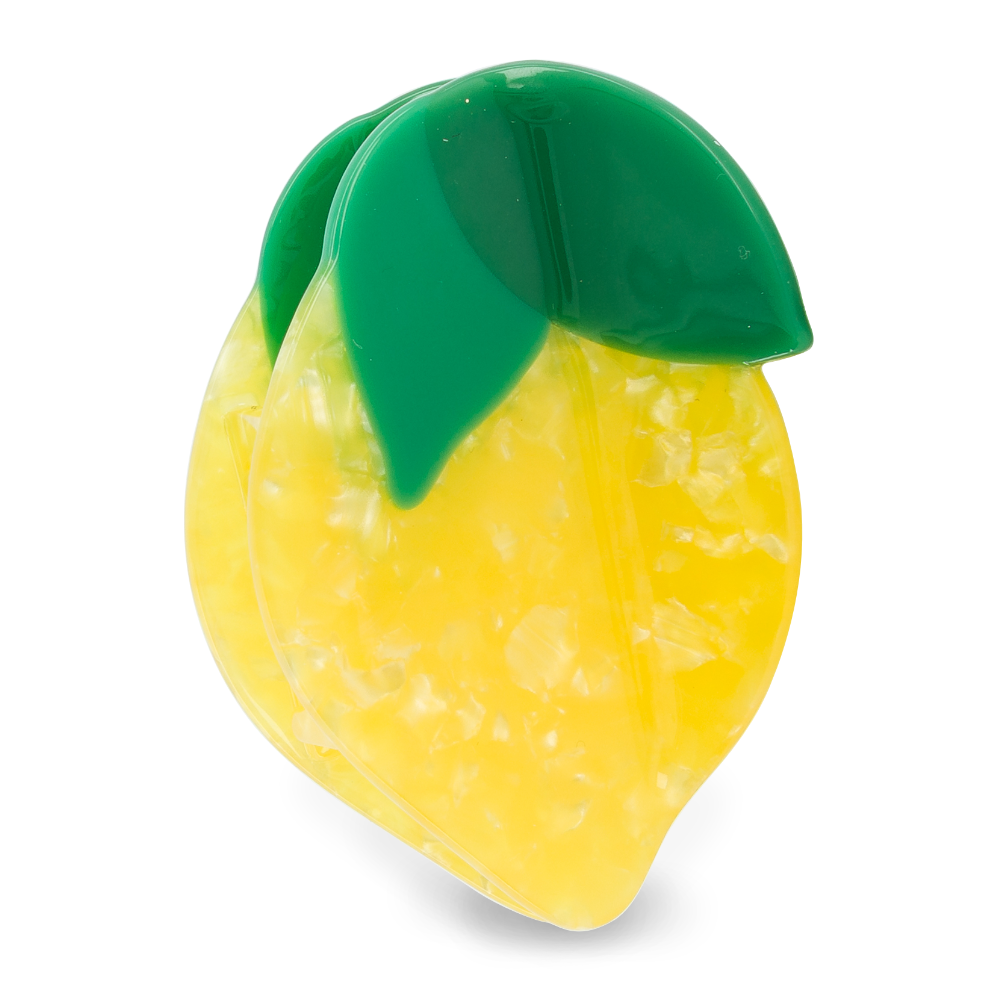 Pince citron en acétate Luciole et Petit Pois, accessoire cheveux enfant jaune et vert.