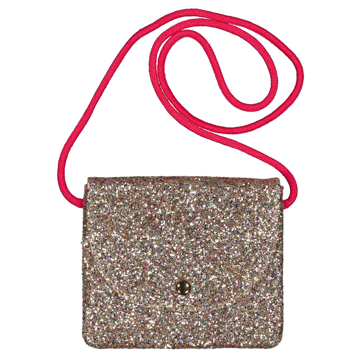 Sac à main enfant glitter or Luciole et Petit Pois, petit sac bandoulière à paillettes doré, fermeture magnétique.