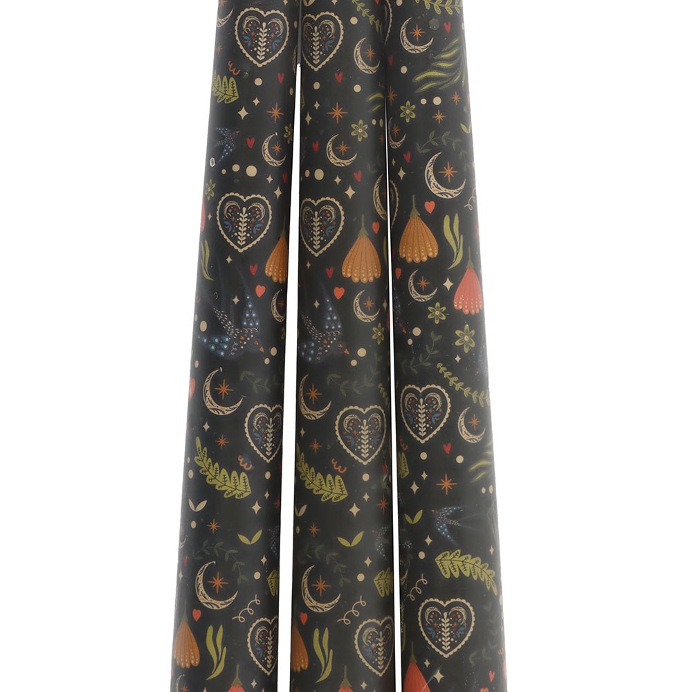 Lot de 3 bougies flambeau noires à motif floral (vue 4), Something Different | Beluga Boutique