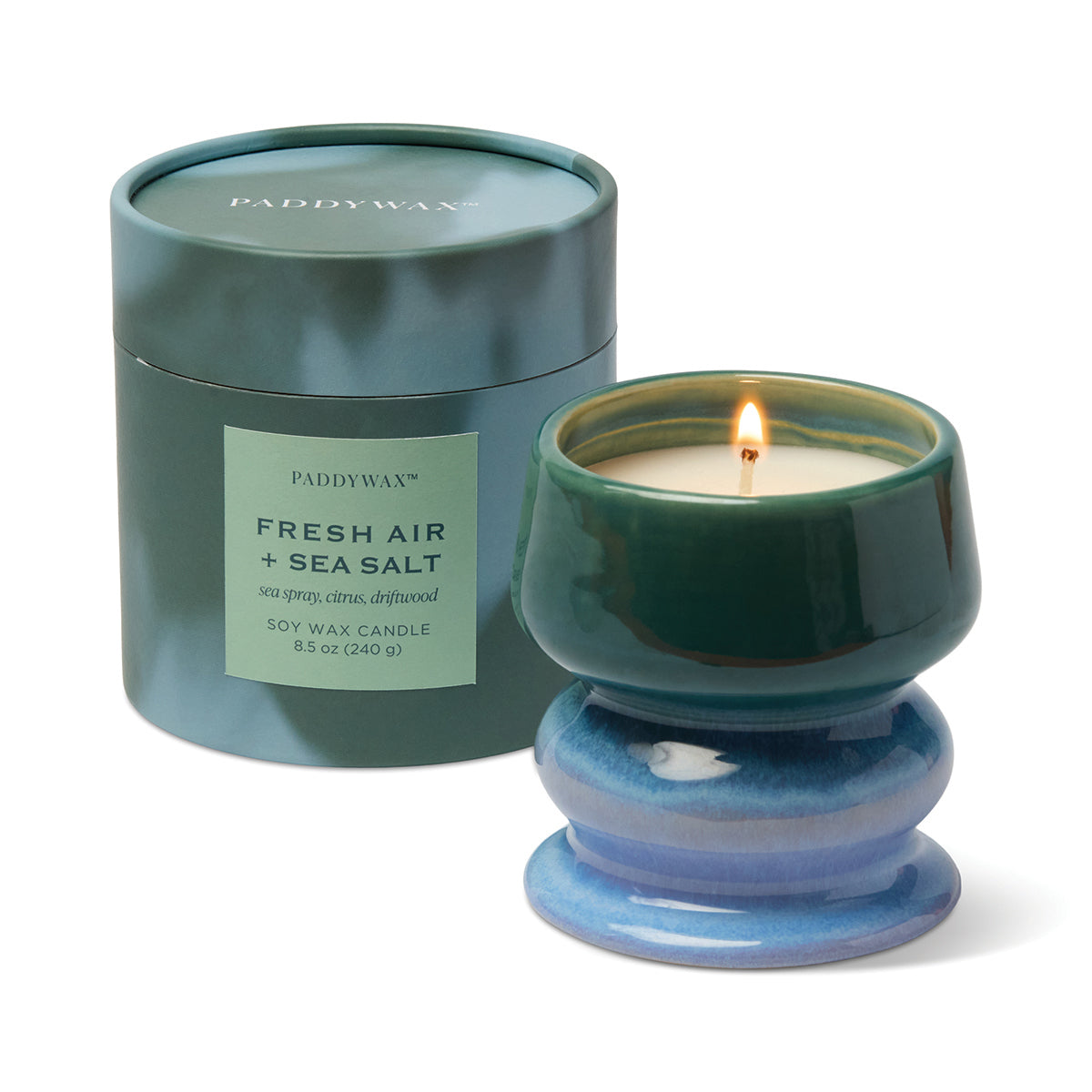 Bougie Melt ombré bleu et vert, air frais et sel marin, 240 g — La sélection Beluga