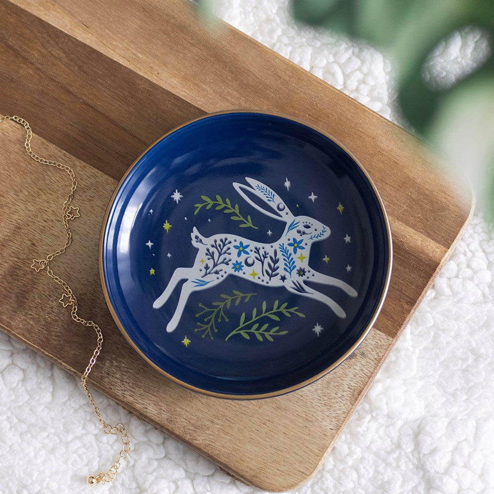 Vide-poche lièvre bondissant en céramique bleu nuit, Something Different | Beluga Boutique