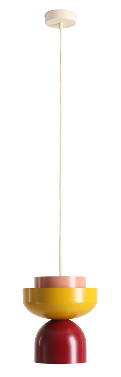 Lumière — Ulia Metal and Wood Pendant Light – Mustard, Coral and Burgundy