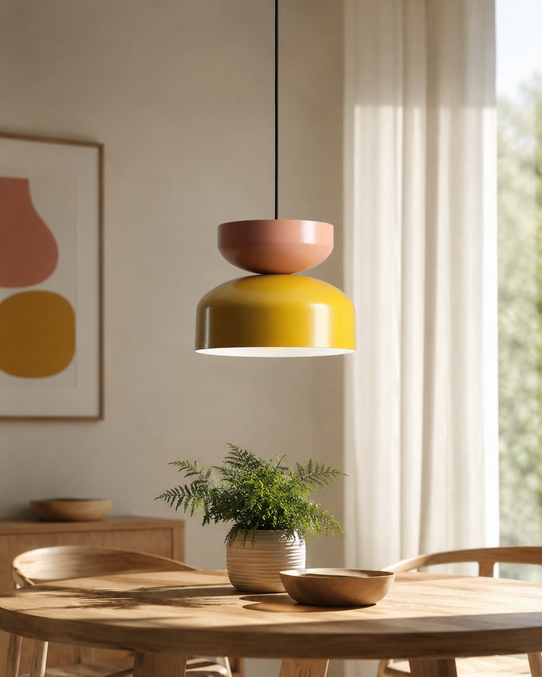 Tula Metal Pendant Light – Mustard and Coral