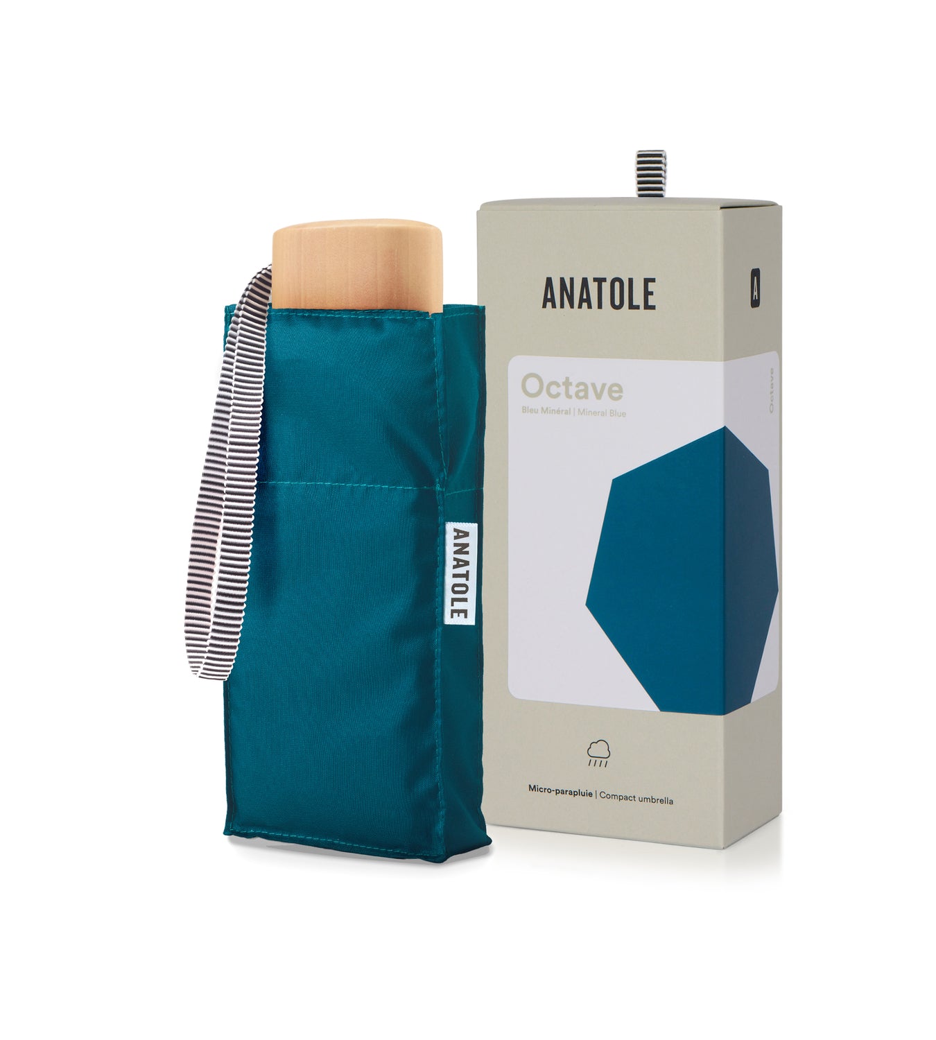 Mini parapluie couleur uni Anatole — Bleu minéral — vue 3 — Anatole