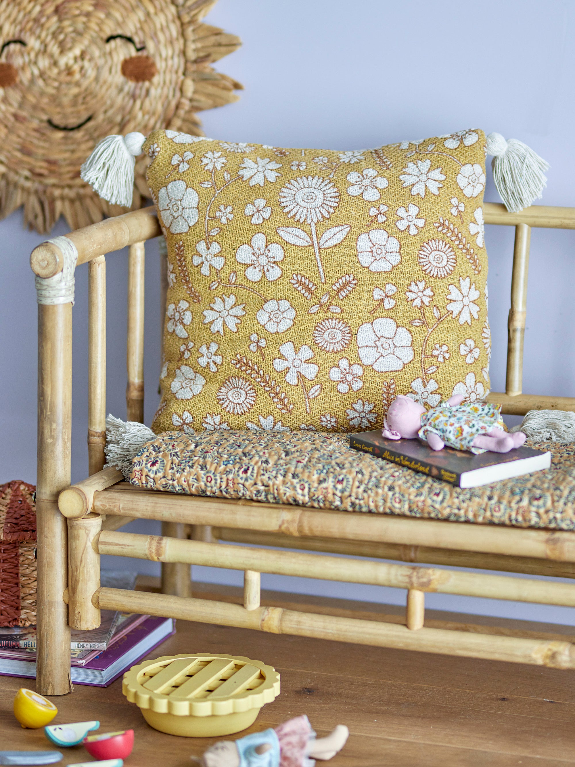 Coussin Camille en coton recyclé jaune