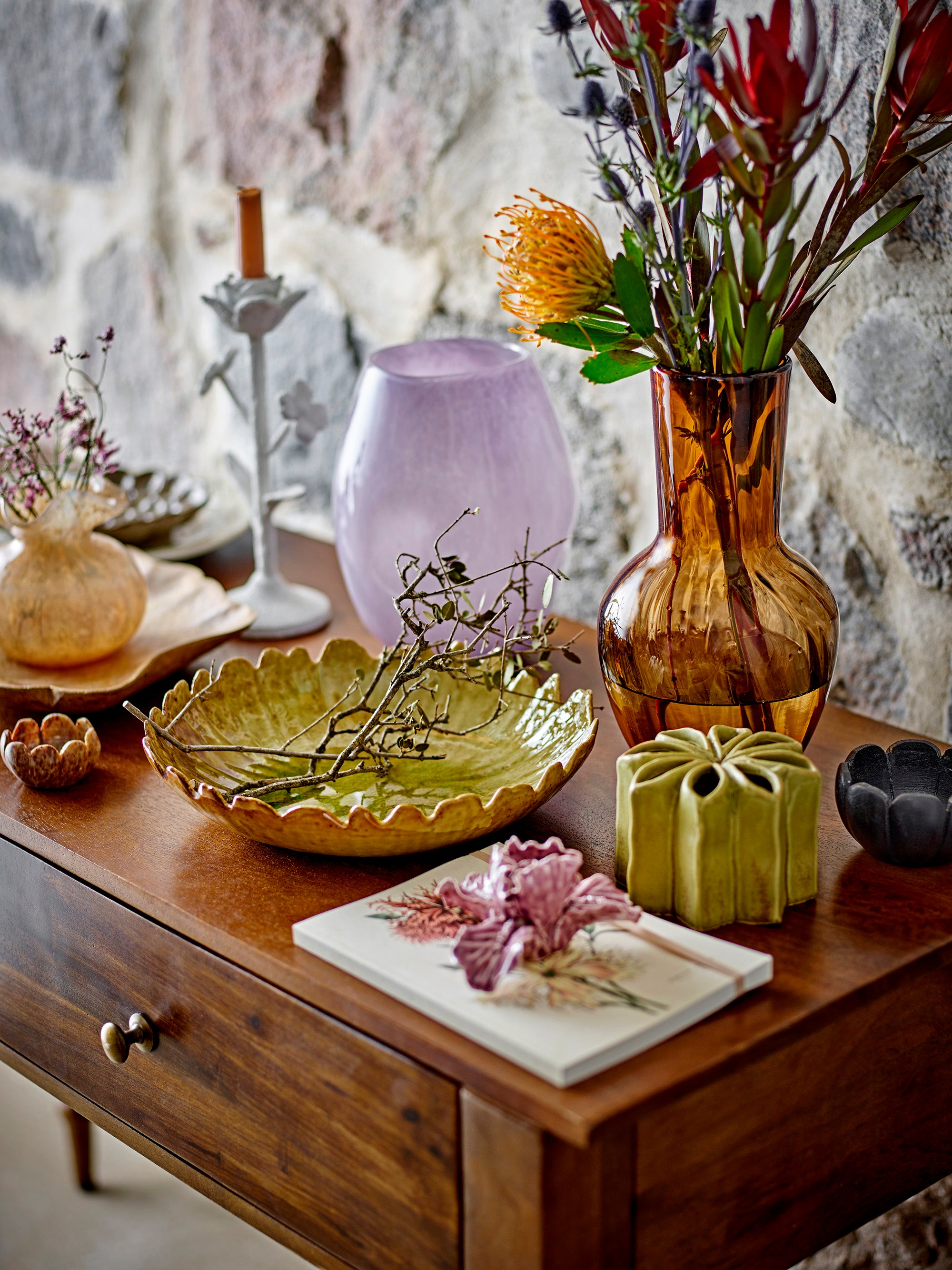 Vase Aleena en grès vert jaune