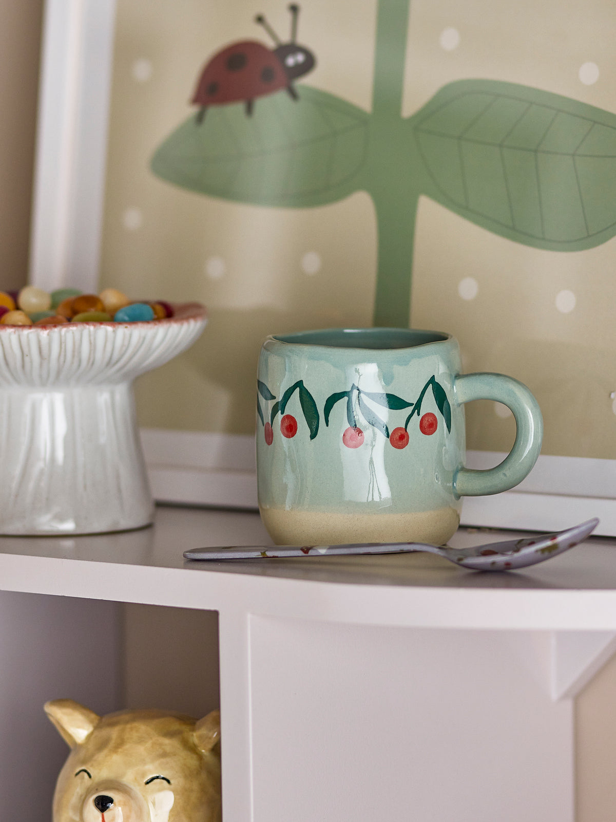Bloomingville Millie Blue Stoneware Cup with Cherries | Bloomingville | View 2 | Beluga Boutique