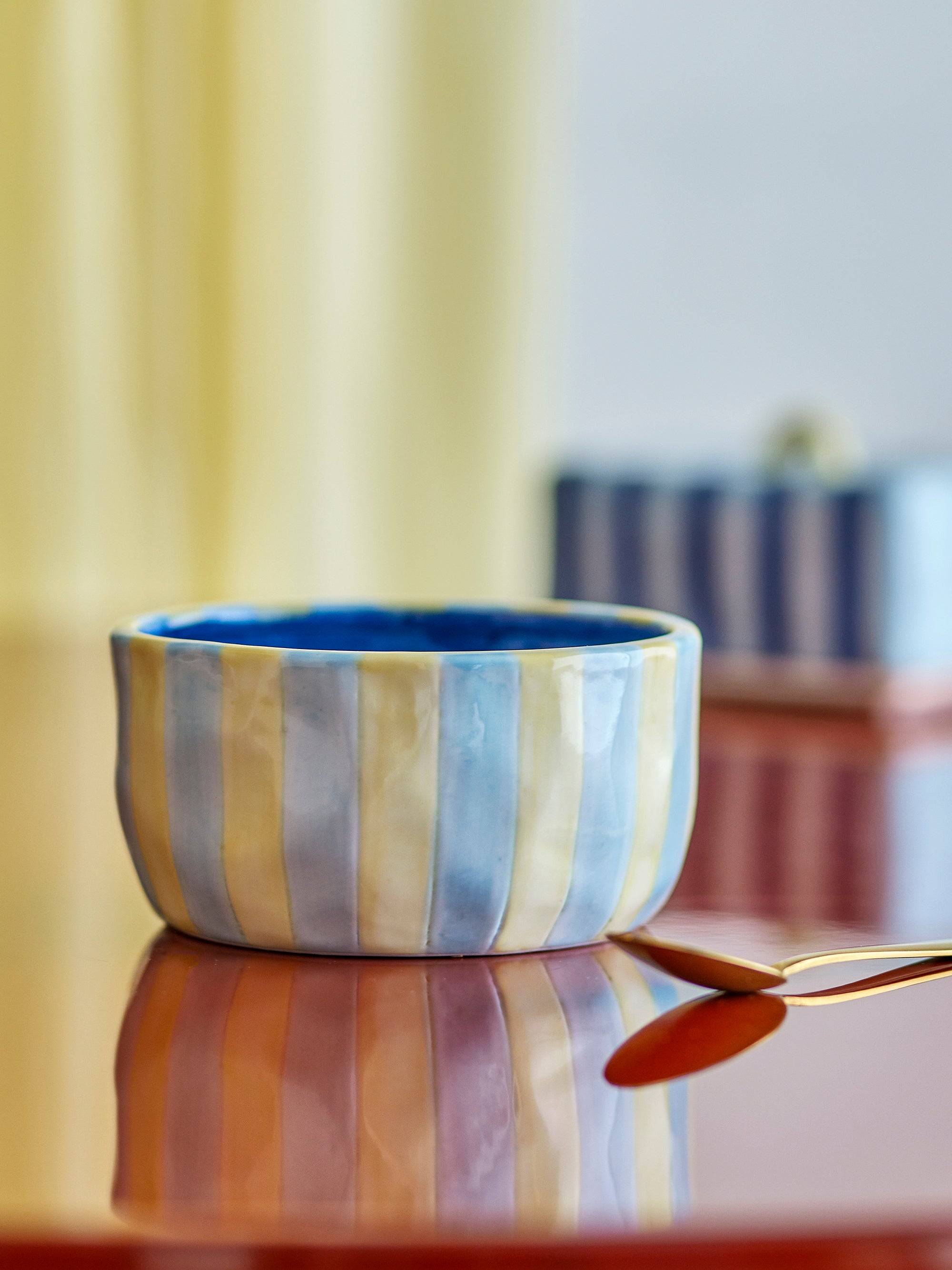 Phoenix bowl in multicolored stoneware, blue and yellow