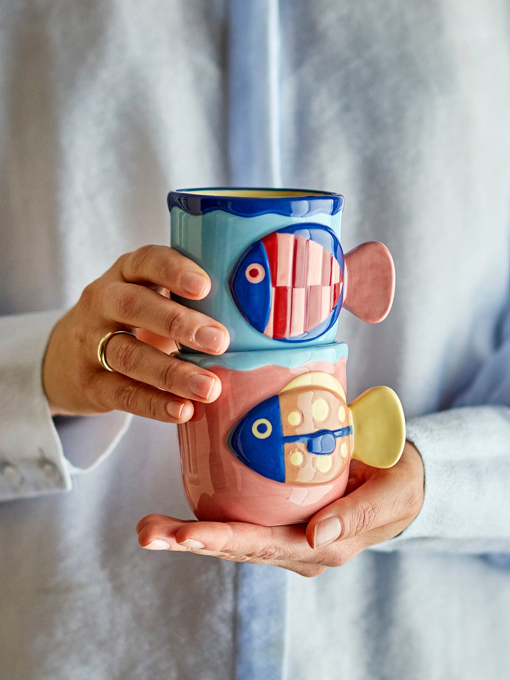 Willy mug in multicolored stoneware, set of 2