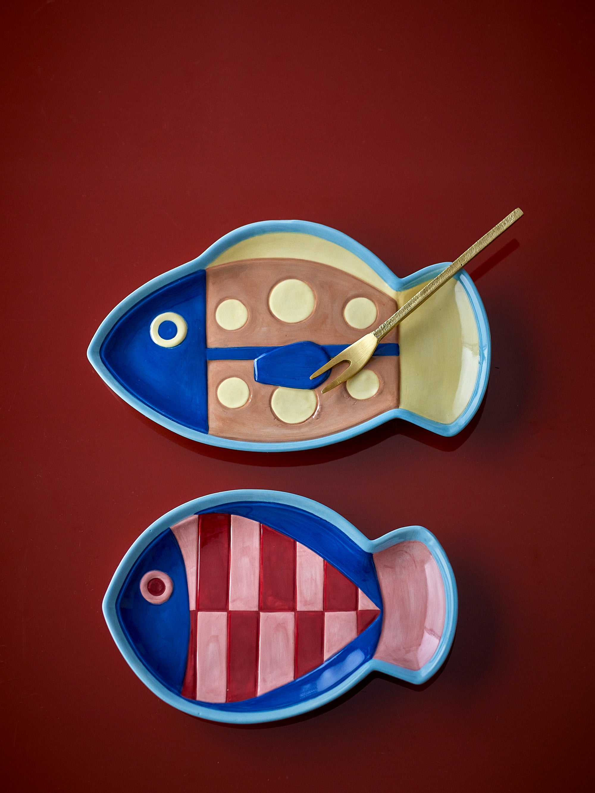 Assiette Willy en grès multicolore, bleu