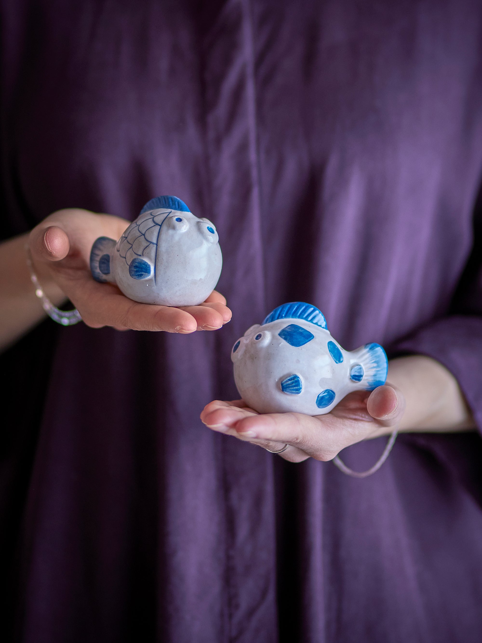 Fugu blue stoneware salt and pepper shakers