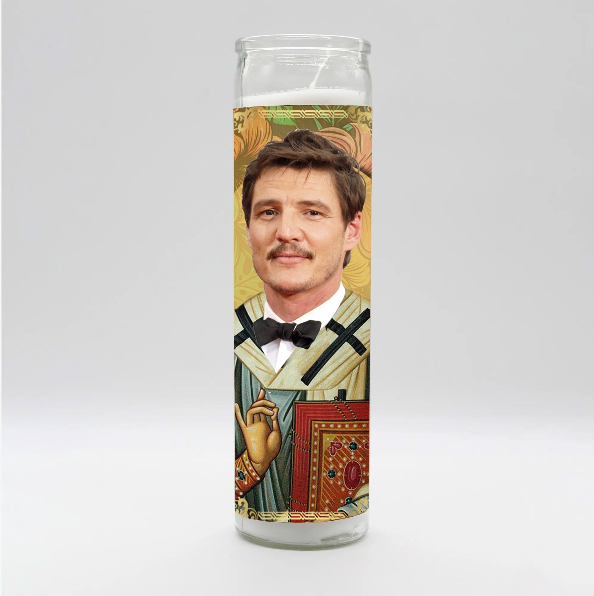 Bougie Saint Pedro, grande bougie votive blanche art parodique pop culture, BobbyK