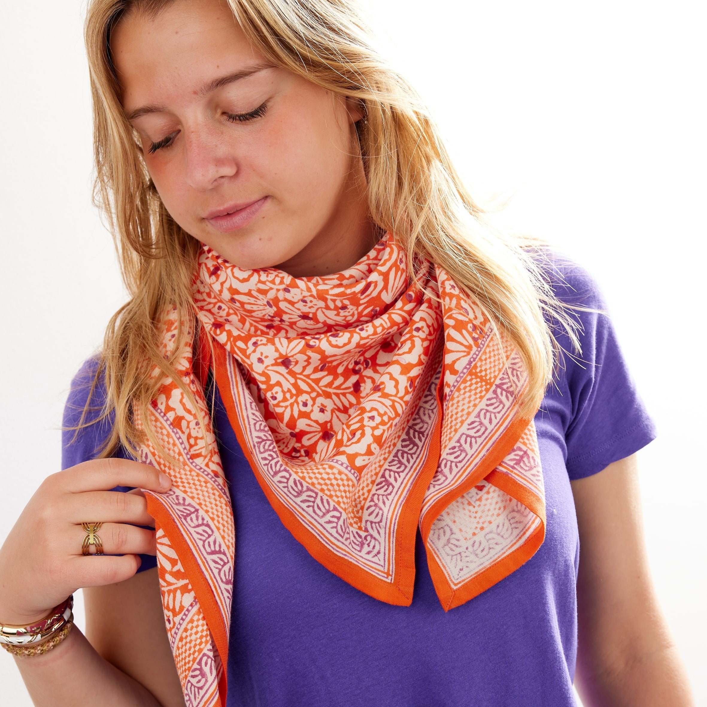 Foulard Indien Iris clémentine
