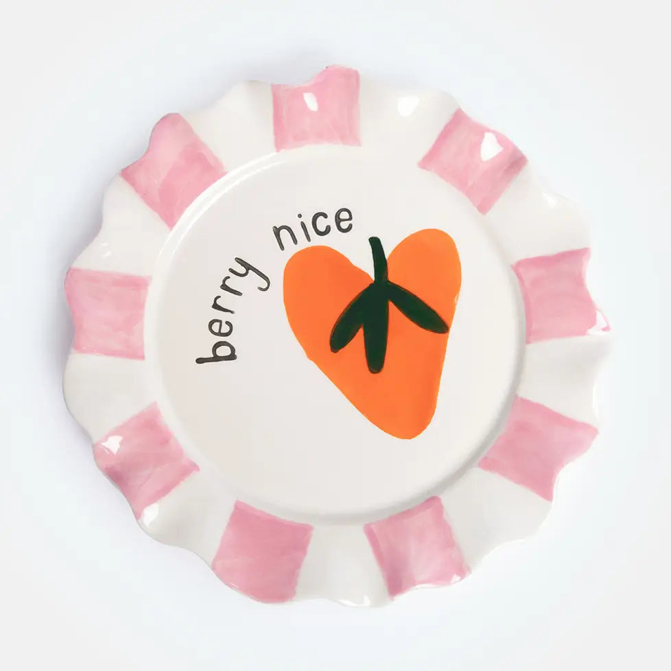 Assiette à dessert cœur Berry Nice en grès émaillée peinte à la main
