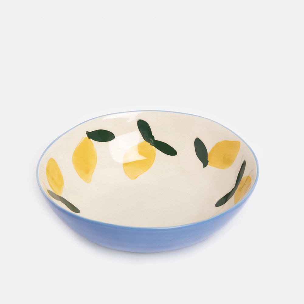 Hand-painted blue stoneware lemon bowl