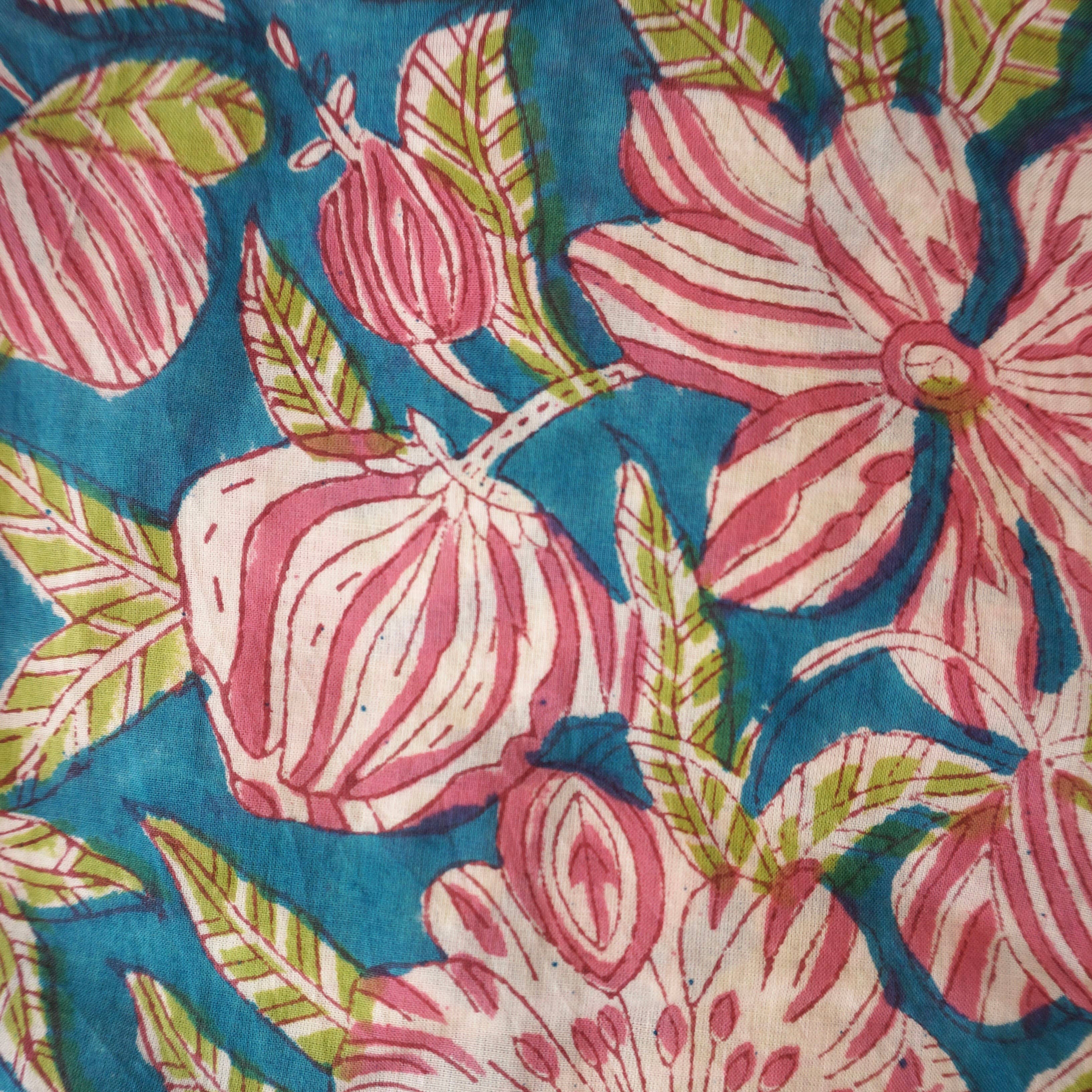 Kimono en coton imprimé fleuri bleu canard Palma, Claire Beaugrand