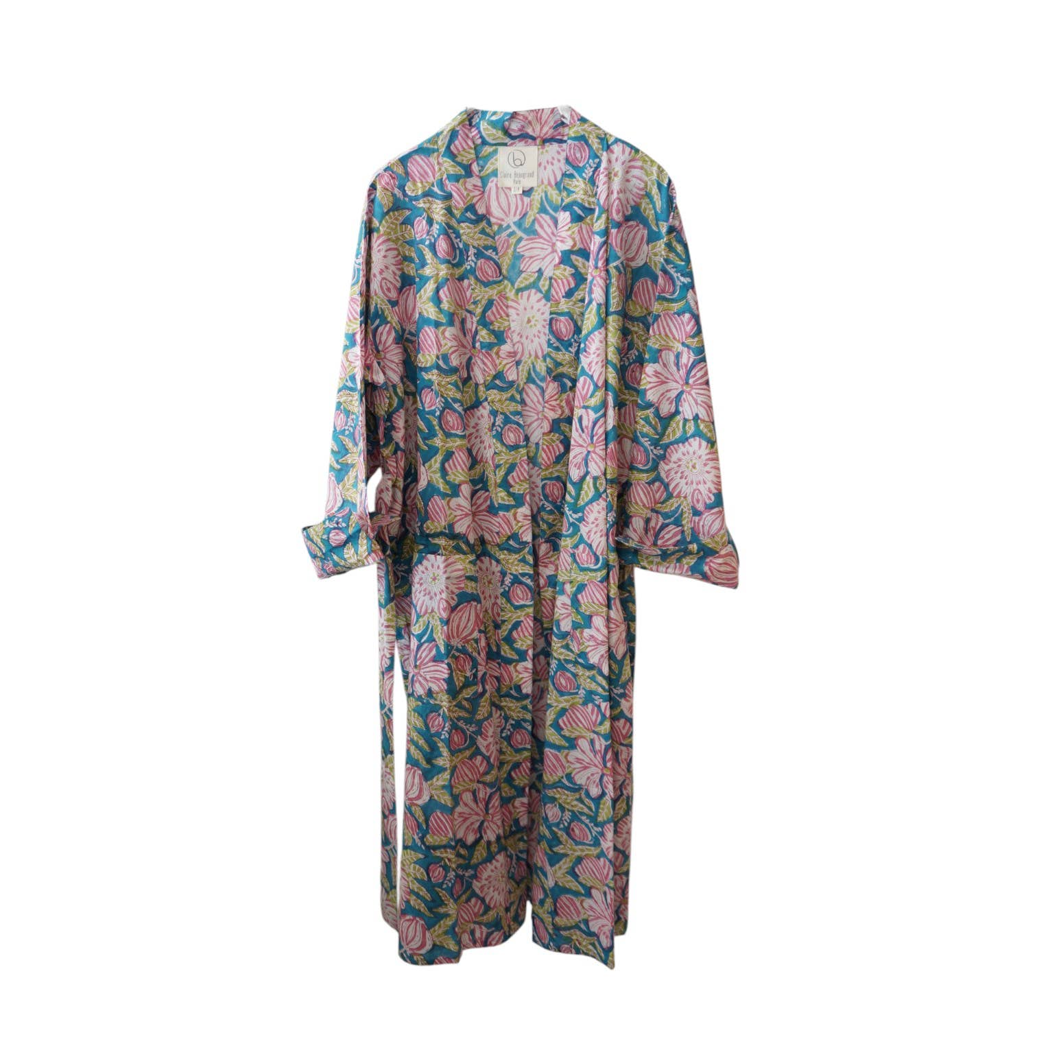 Kimono en coton imprimé fleuri bleu canard Palma, Claire Beaugrand