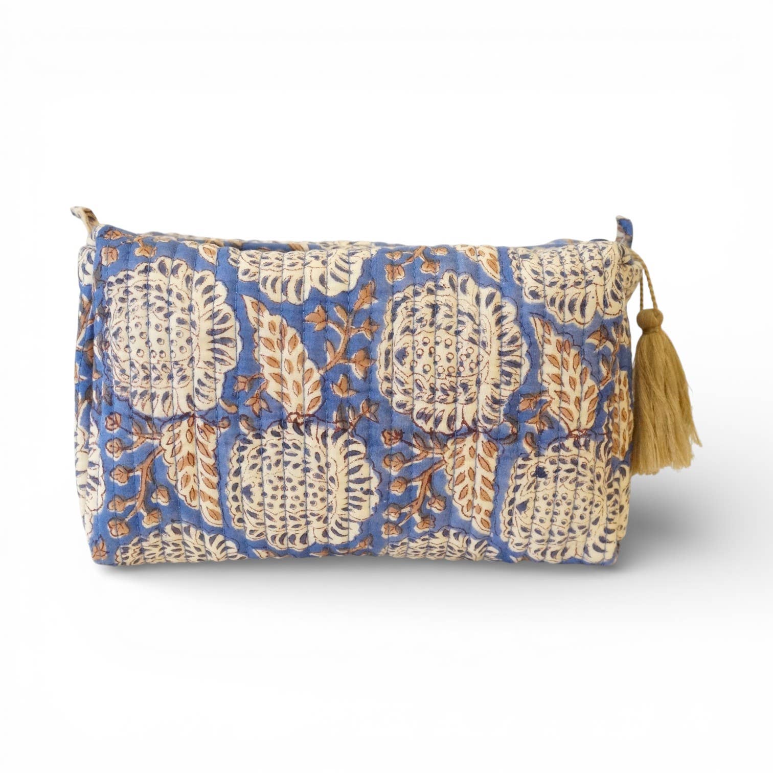 Trousse de toilette matelassée en coton imprimé bleu indigo n123, Claire Beaugrand