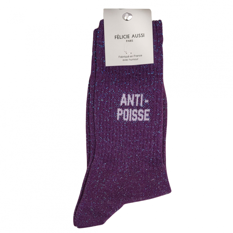 Chaussettes Anti-poisse à paillettes violette