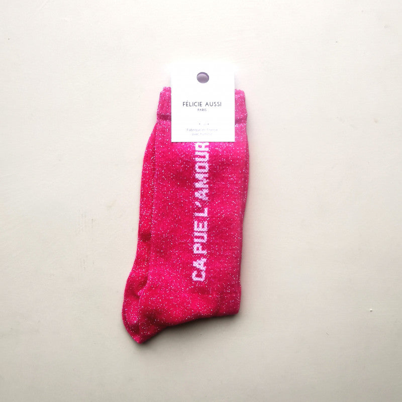 Chaussettes Ça pue l'amour rose paillettes