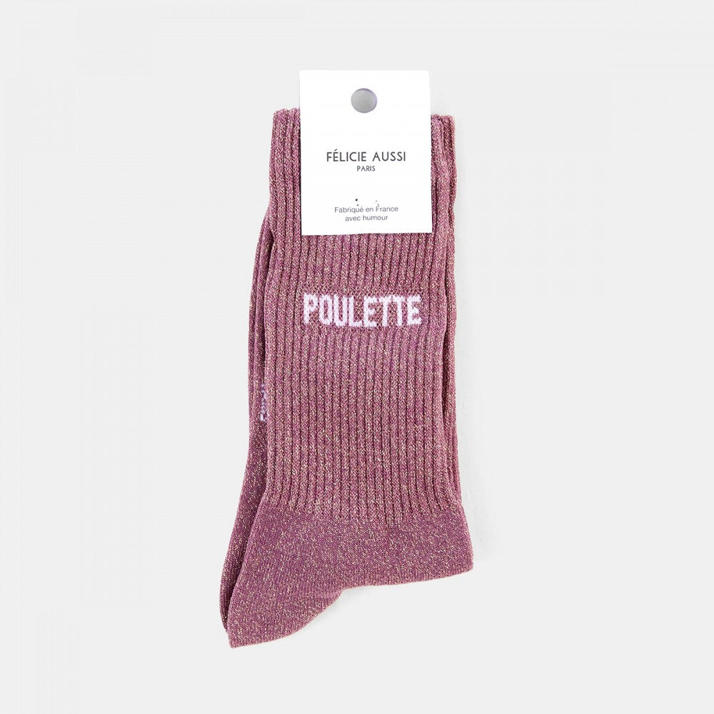 Chaussettes Poulette à paillettes, rose 36/40