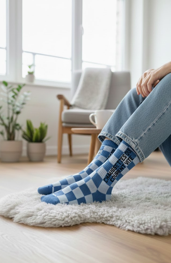 Chaussettes qui Courent Vite damier, bleu 40/45