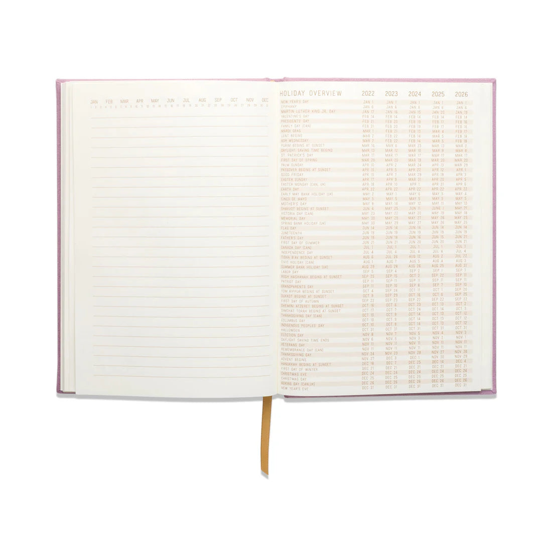 Journal relié en suédine Lilas