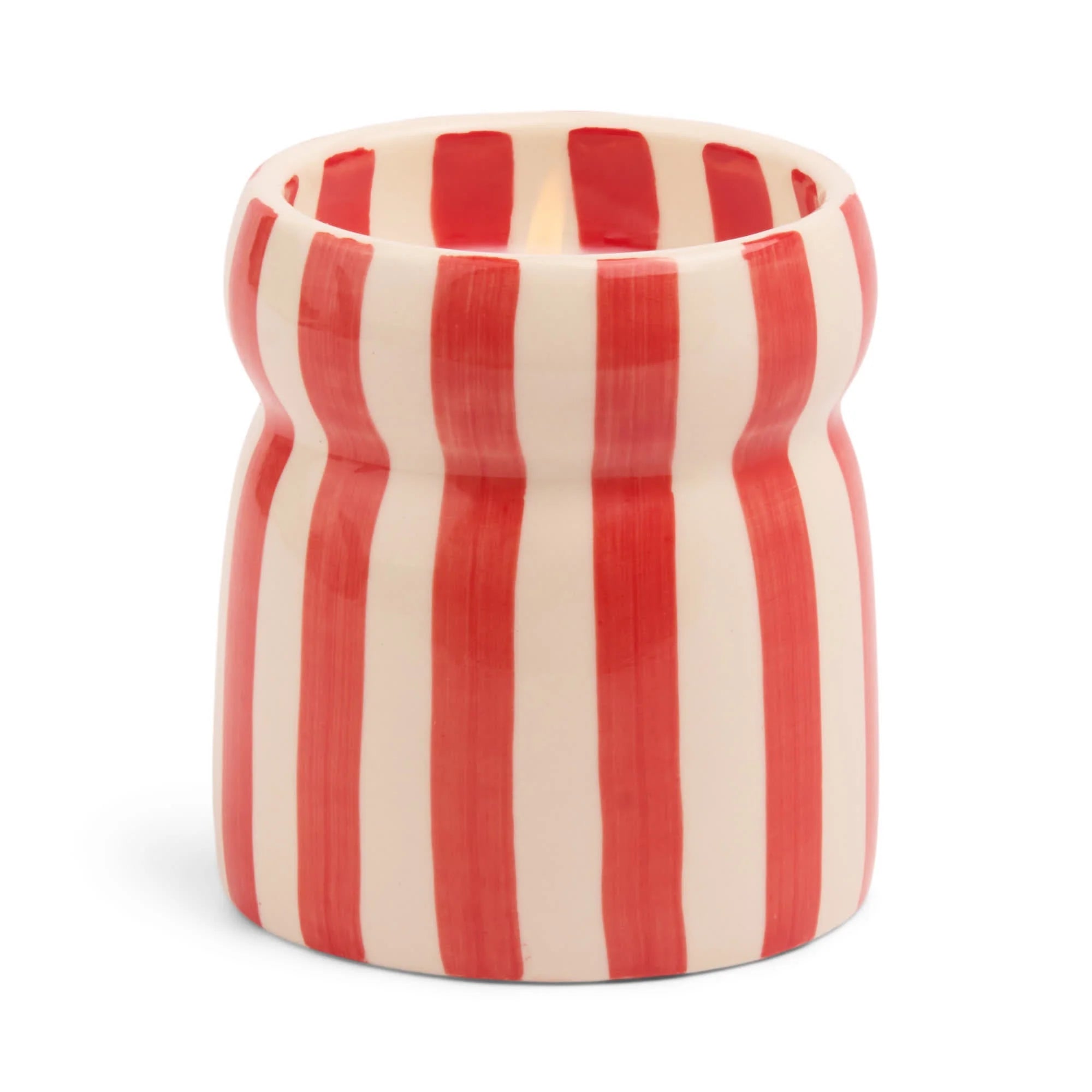 Bougie rouge rayée en céramique, Hibiscus Bay 184g