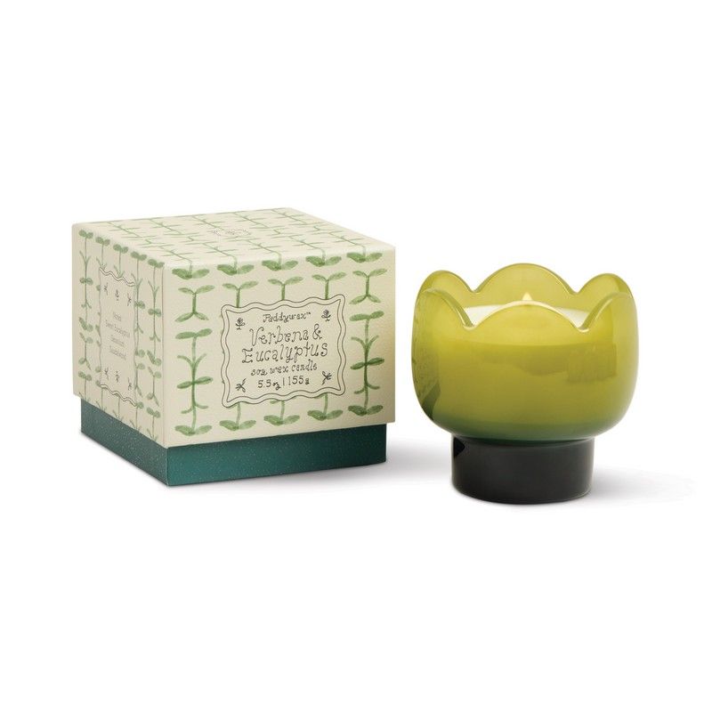 Bougie en verre Tulip Verveine & citronnelle, vert et vert foncé 155g