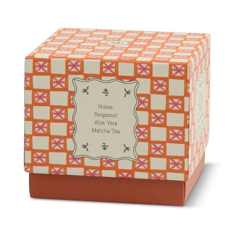 Bougie en verre Tulip Fleur de cactus, rose et orange brûlé, La Sélection Beluga - box with fragrance notes