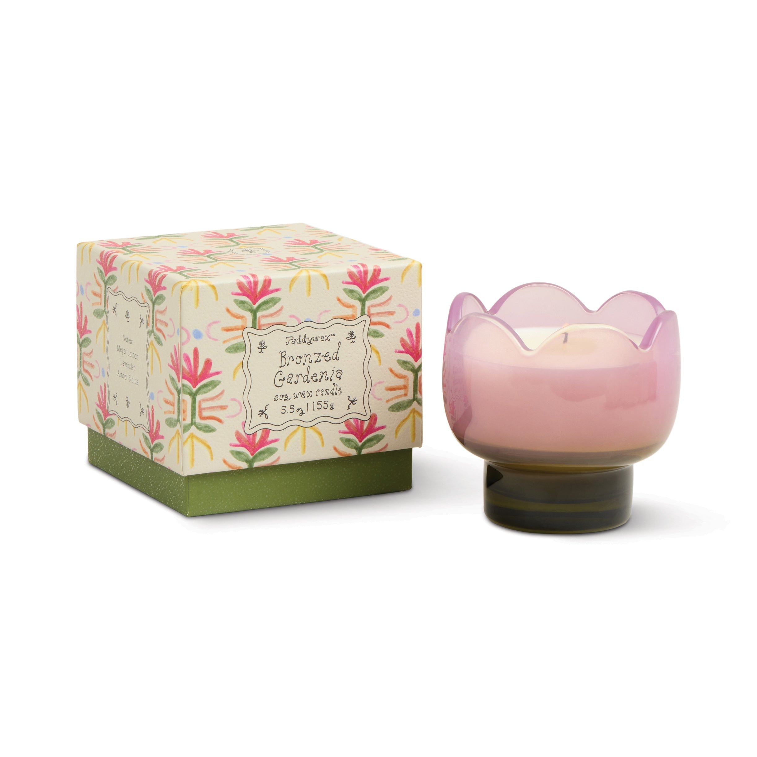 Bougie en verre Tulip Gardénia bronzé, violet et vert, La Sélection Beluga