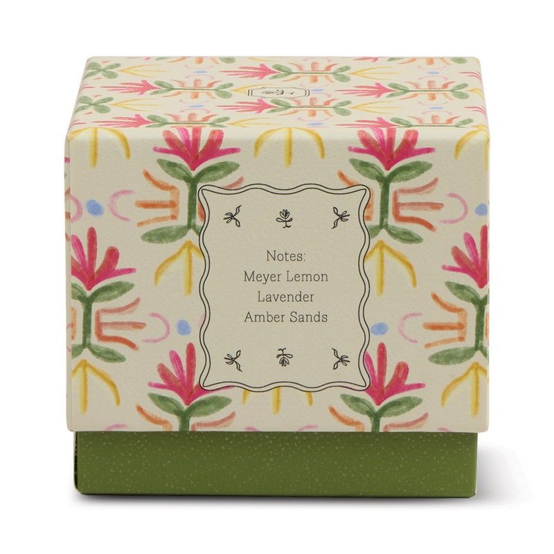 Bougie en verre Tulip Gardénia bronzé, violet et vert, La Sélection Beluga - box with fragrance notes