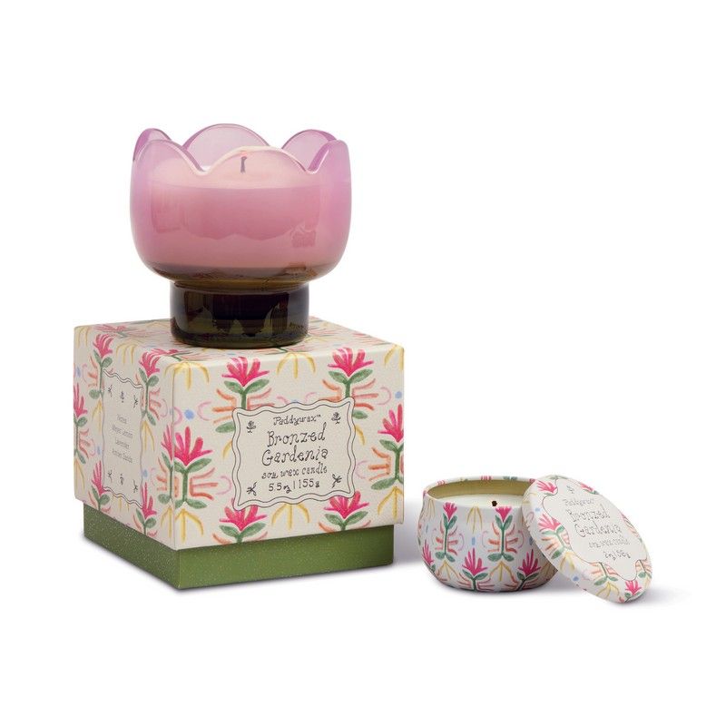 Bougie en verre Tulip Gardénia bronzé, violet et vert, La Sélection Beluga - Lifestyle