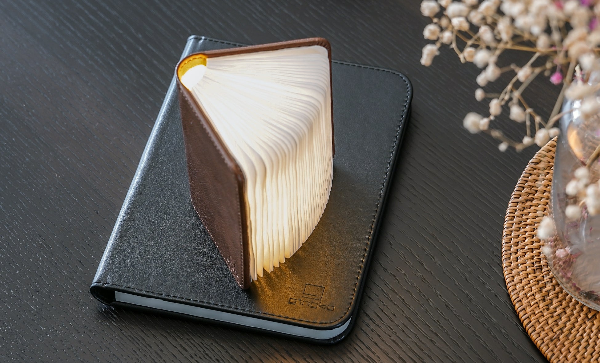 Livre lumineux, marron en cuir microfibre, petit format