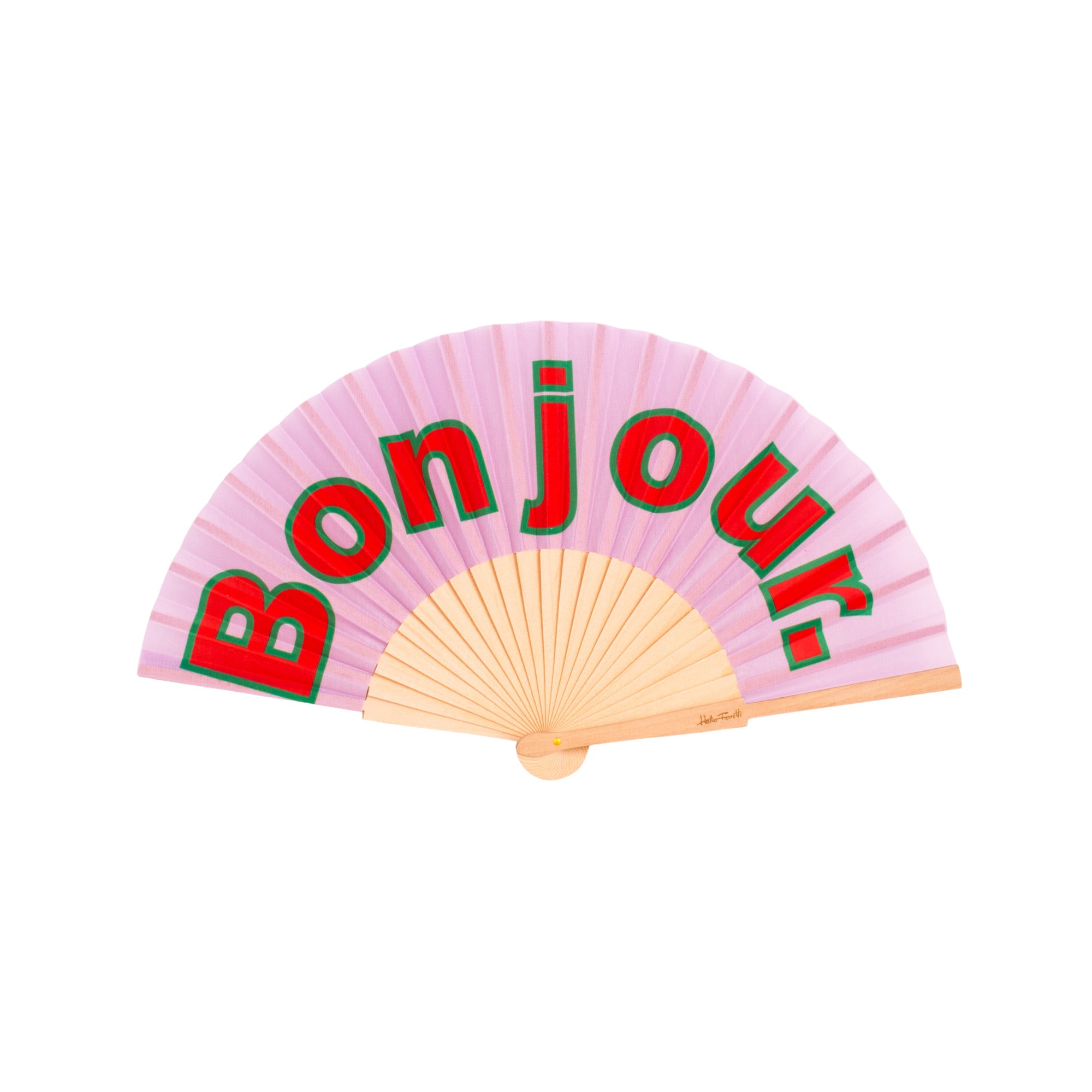 Eventail Bonjour Violet en bois