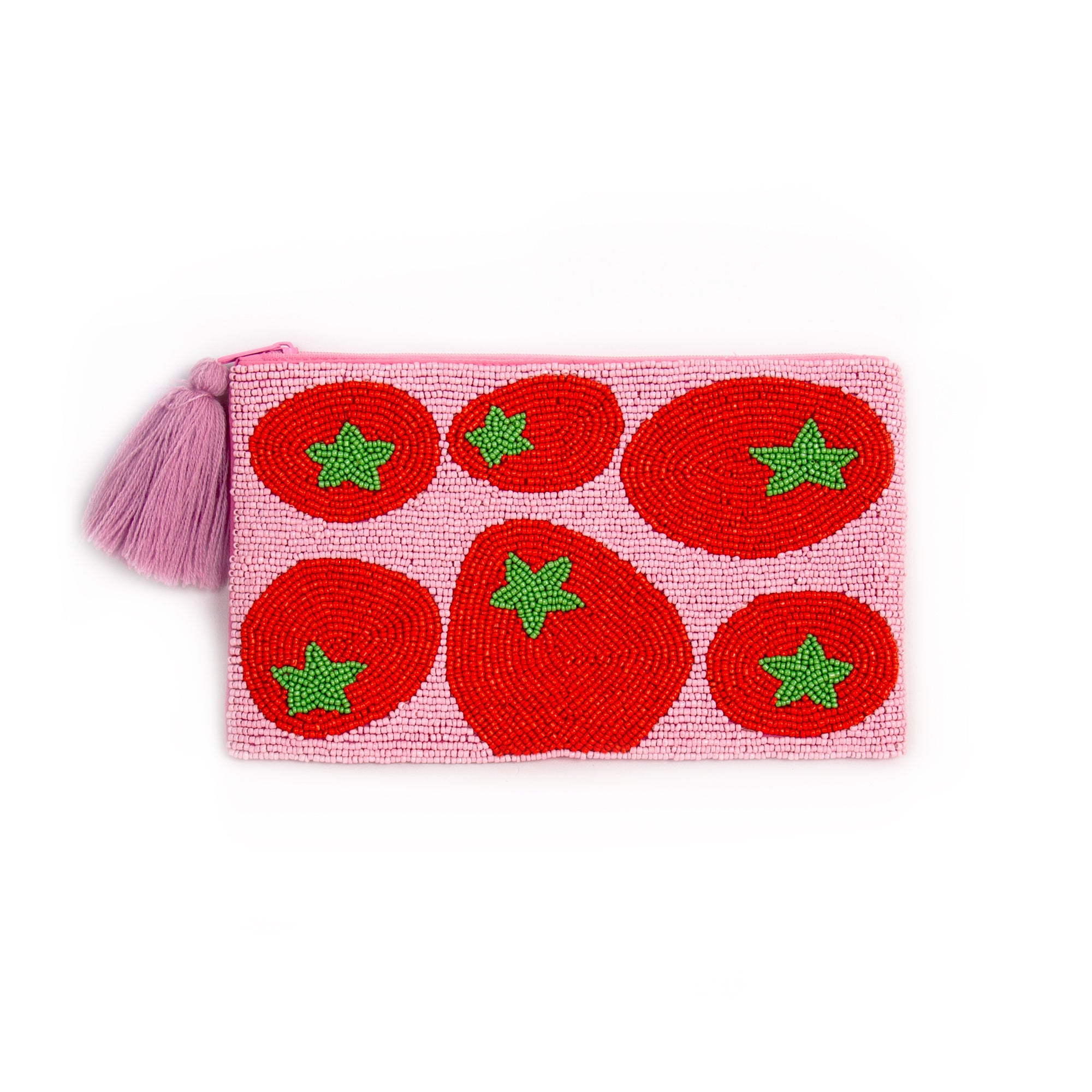 Pochette perlée tomates en coton rose
