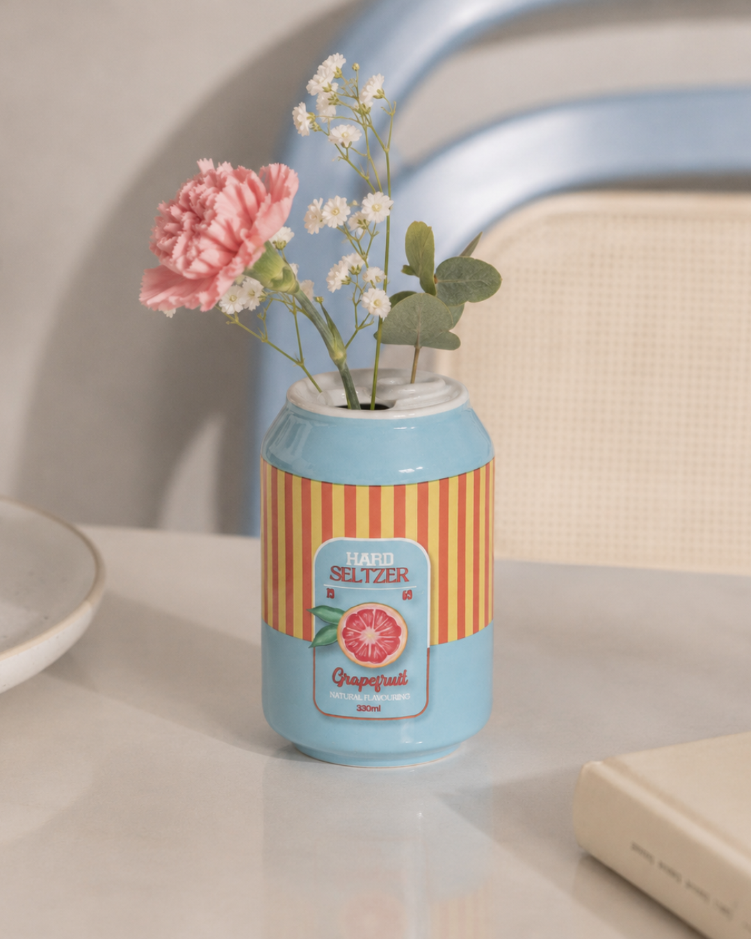 Vase canette Seltzer Pamplemousse en faïence fine