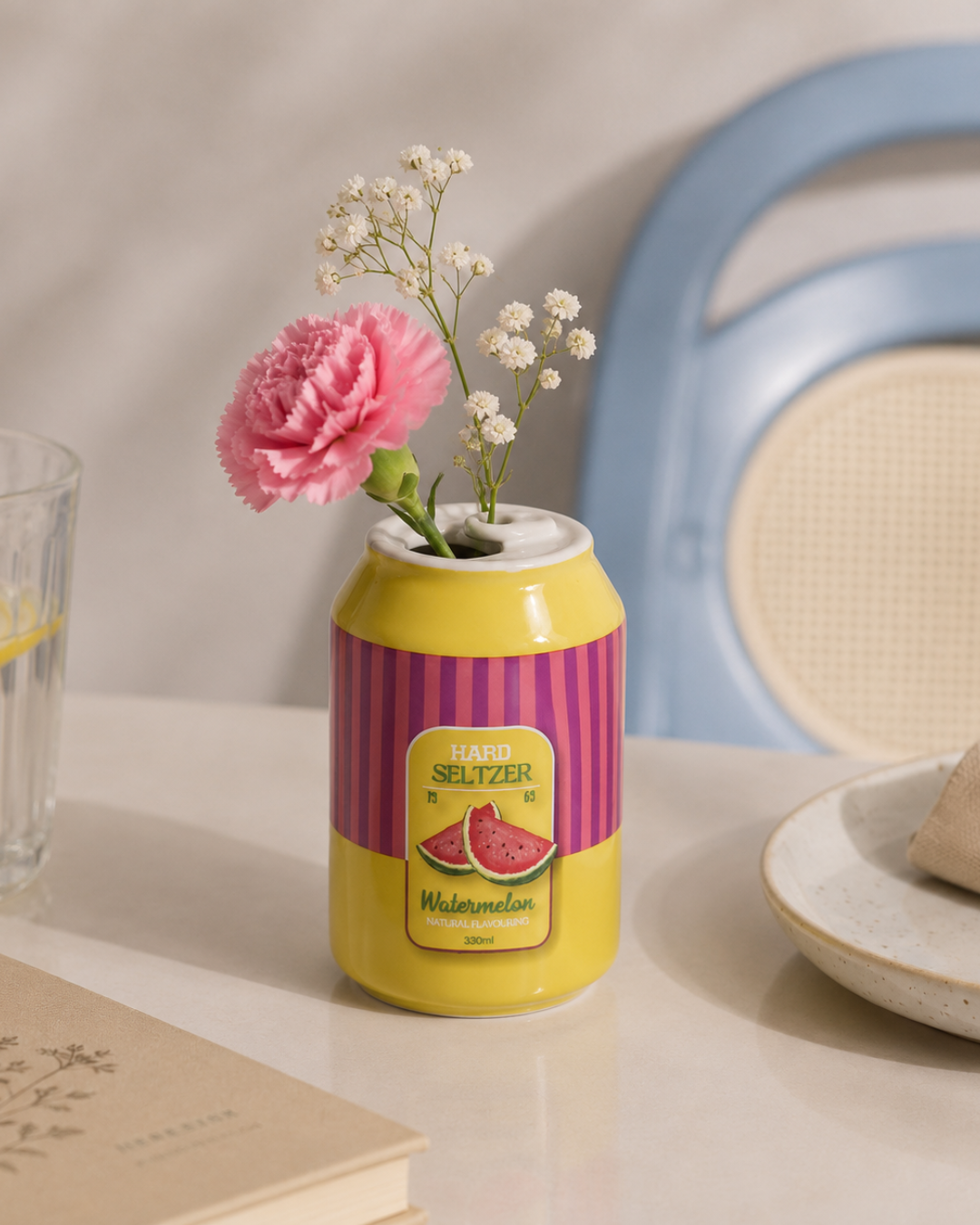 Vase canette Seltzer Pastèque en faïence fine