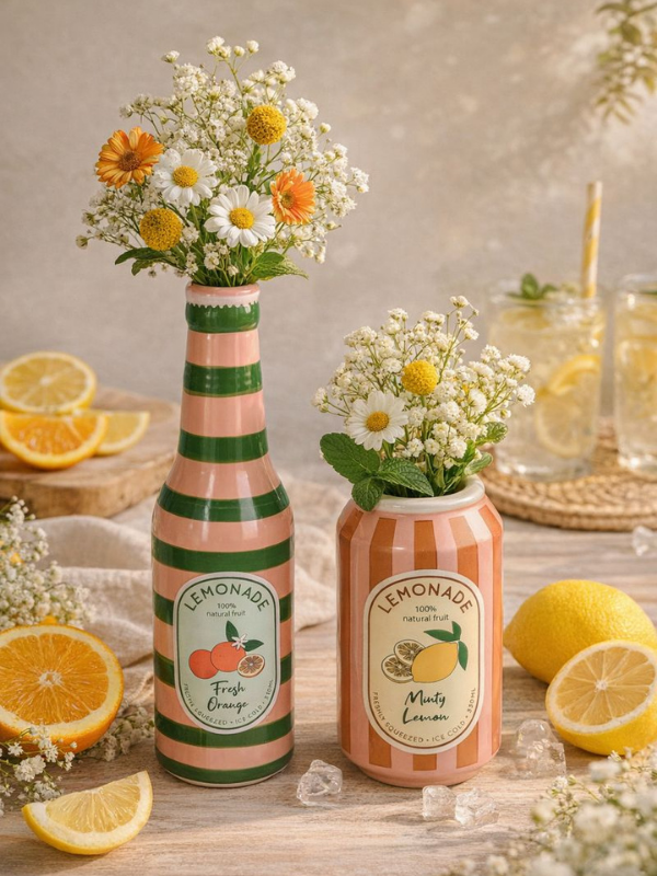 Vase bouteille Limonade Orange en faïence