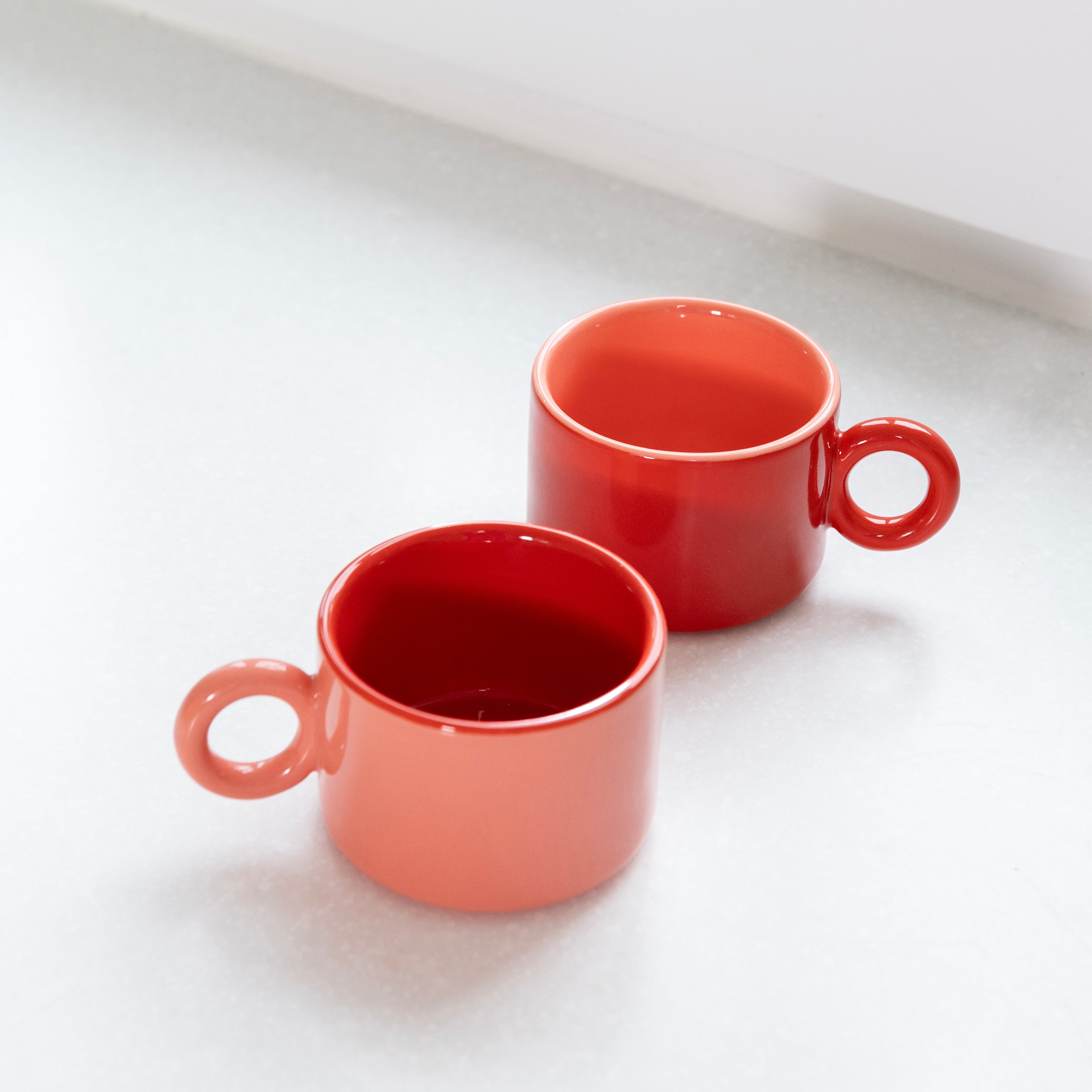 Mugs Chiquito en porcelaine rouge et rose, 20 cl, lot de 2