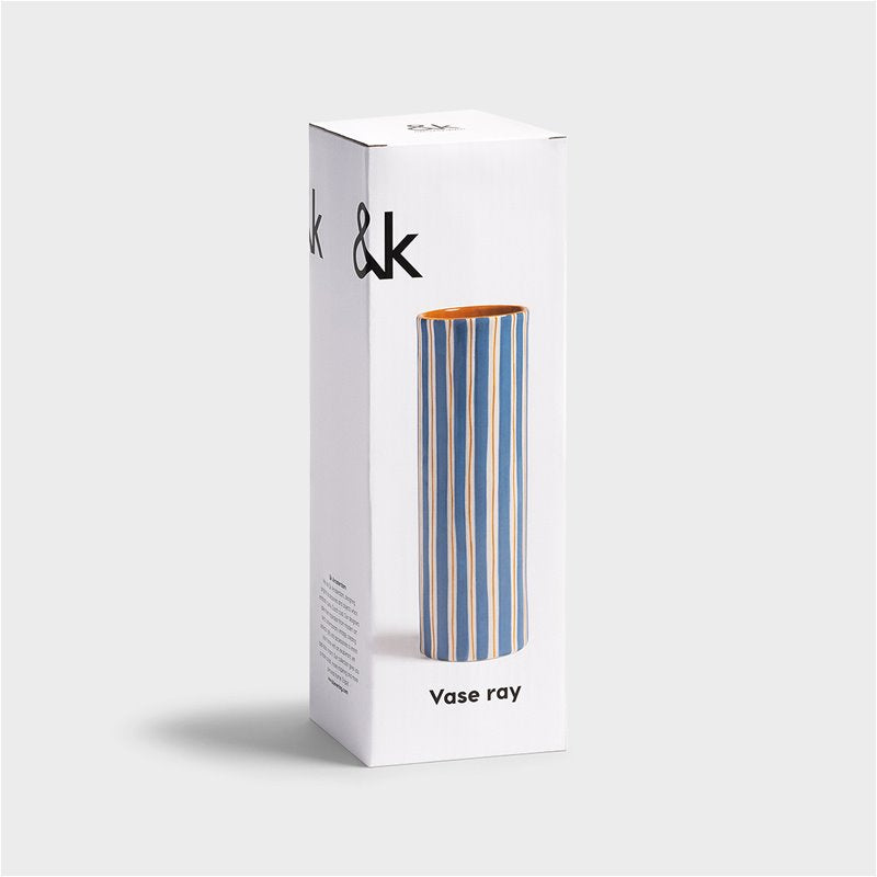 Vase cylindrique Ray bleu en porcelaine 24 cm