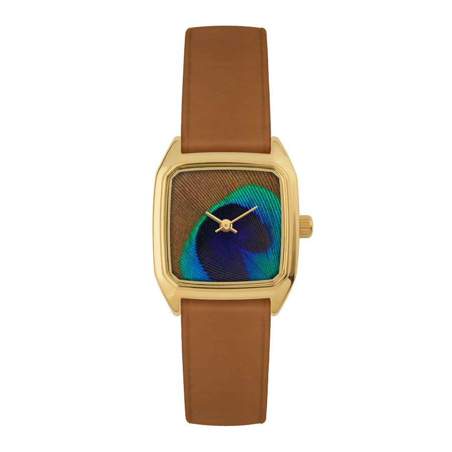 Montre femme Laps Prima Paon or avec bracelet cuir camel