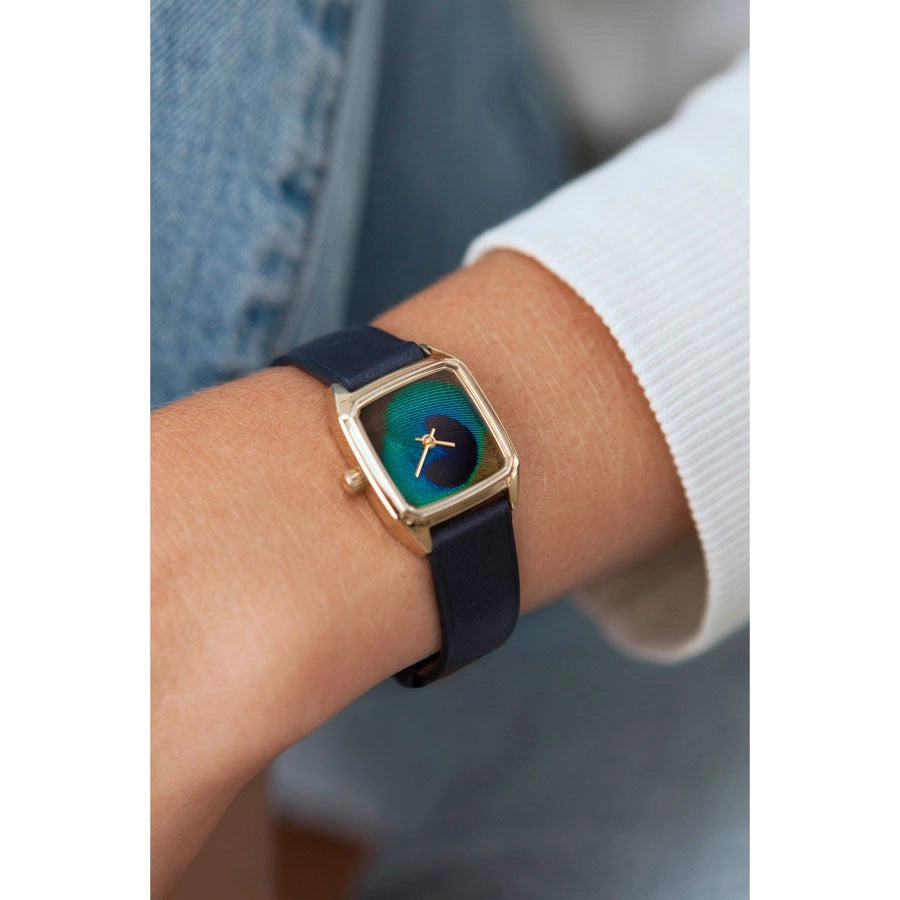 Montre femme Laps Prima Paon or avec bracelet cuir indigo
